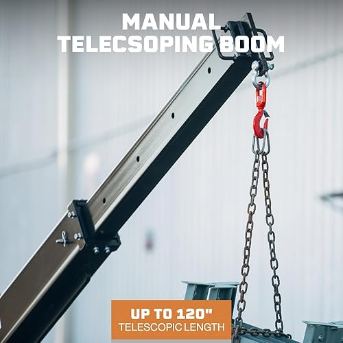 Miniatura 5 de Titan Attachments Minicargadora ajustable con gancho de 3 toneladas, pluma telescópica manual de 120 pulgadas, puntos de gancho ajustables, conexión