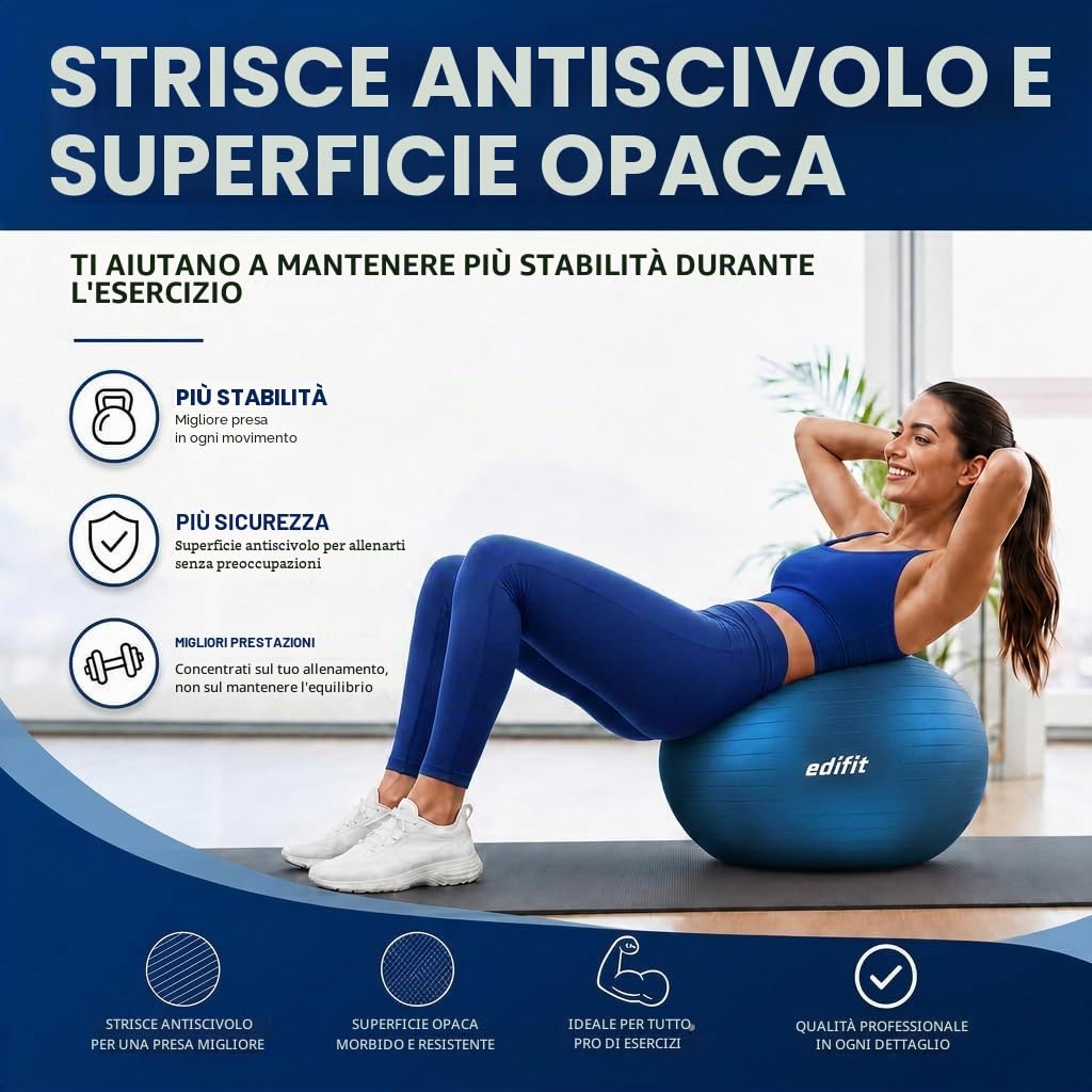EDIFIT Palla Fitness, Pilates Attrezzi Casa, Incluso il Gonfiatore, Fitball, Yoga Accessori, Palla Gravidanza, Ginnastica Ritmica