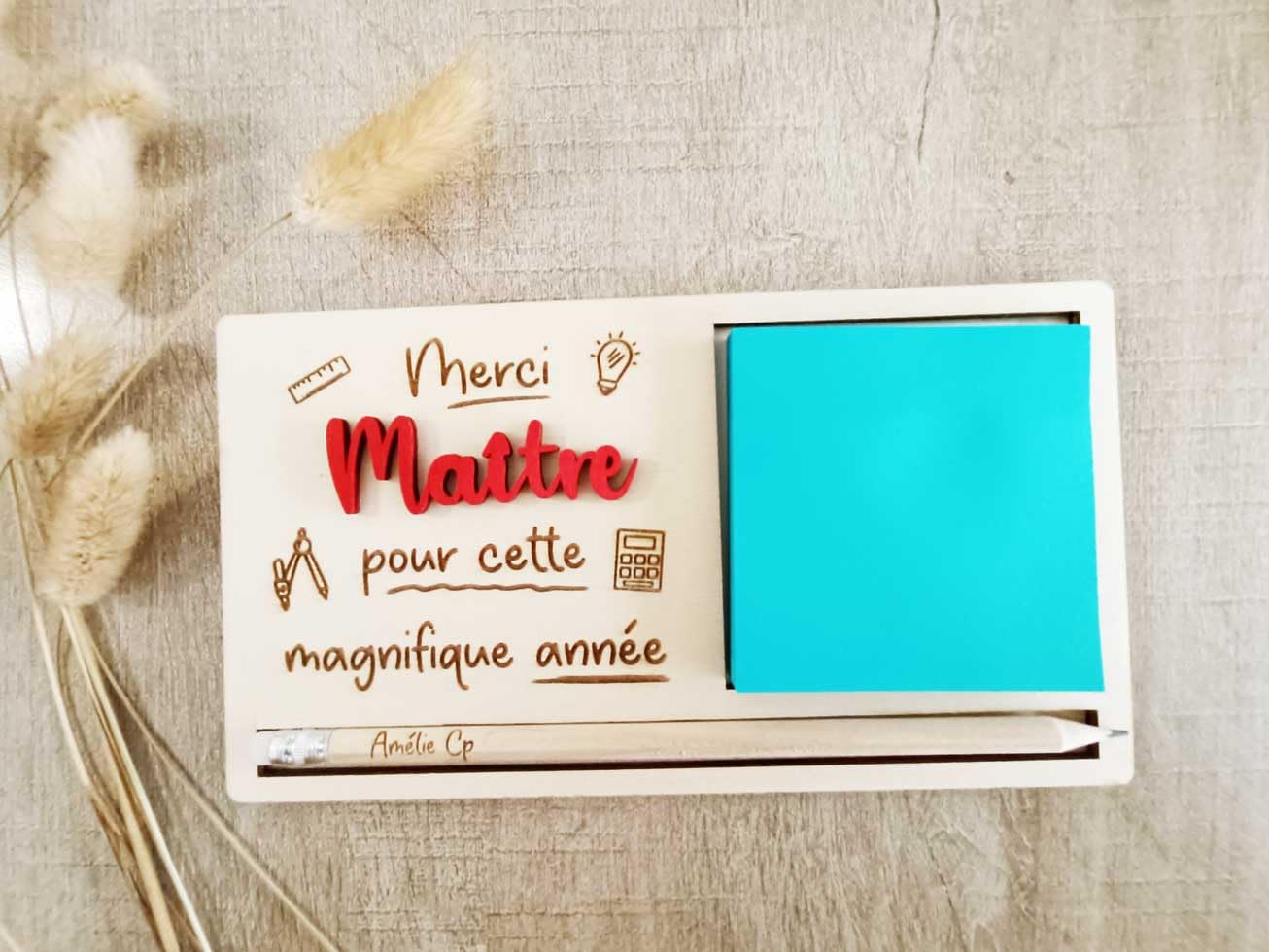 Support à bloc repositionnables en bois gravé Maîtresse ATSEM Maître Nounou cadeau personnalisé