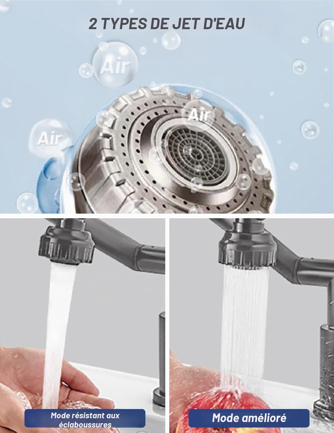 Robinet Cuisine Rabattable, 1080° Flexible Rotation Mitigeur Cuisine,Robinet Evier Sous Fenêtre en Acier Inoxydable, 2 Modes de Pulvérisation