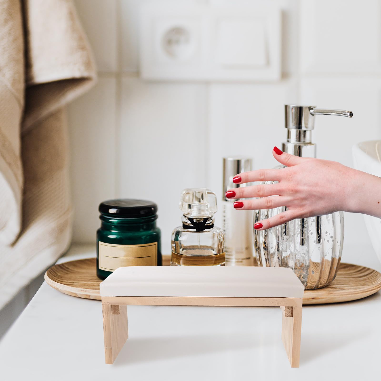 Cuscino Poggiamani per Manicure in Legno Naturale, e Piacevole al Tatto, Stile Giapponese, per Salone Unghie
