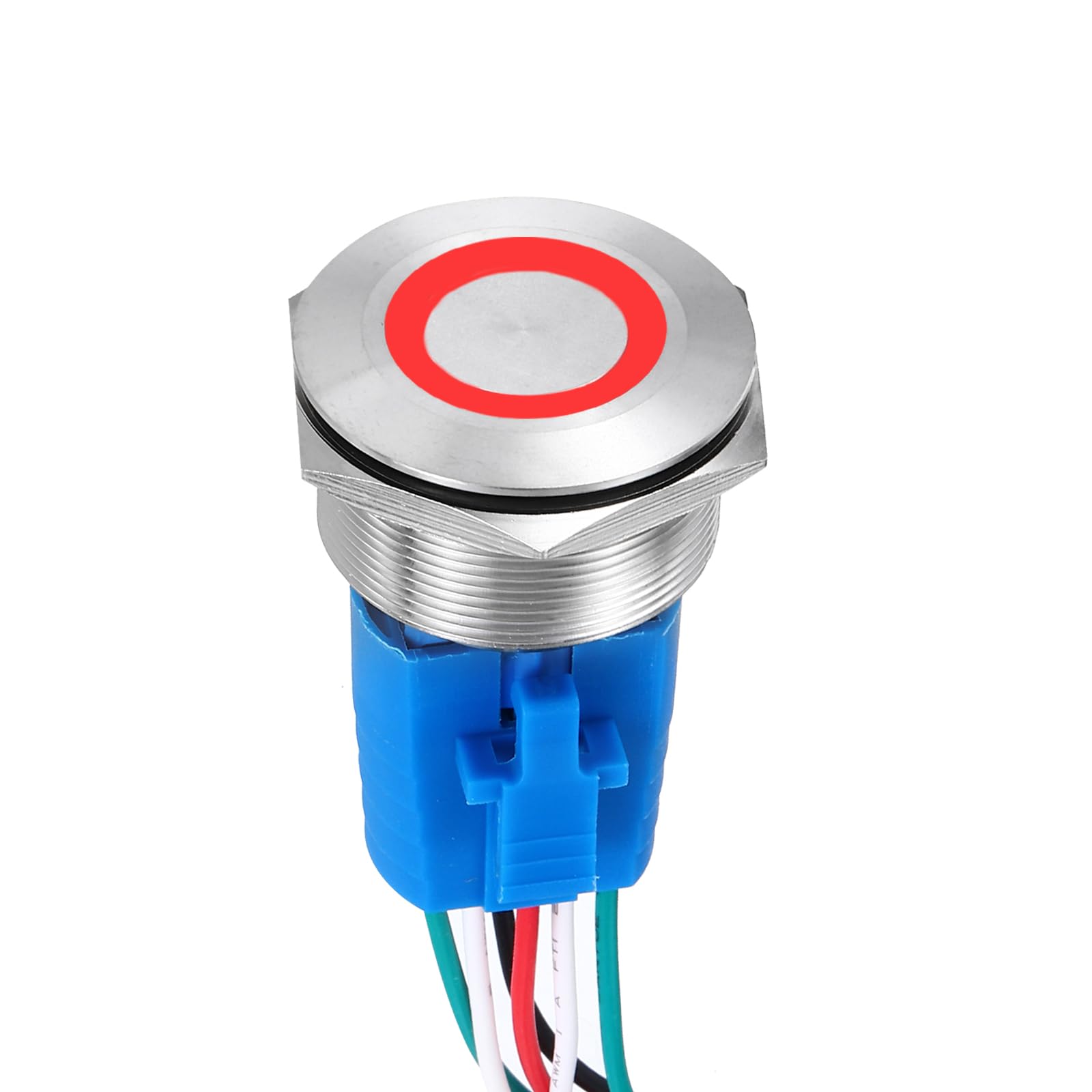 DMiotech 1 3/16 Inch Stainless Steel Momentary Push Button Switch Flat Head 5A 12-24V Silver Shell 6 Pin with Cable Socket Red Ring LED 1NO1NC for Car Boat Systems Custom Setups