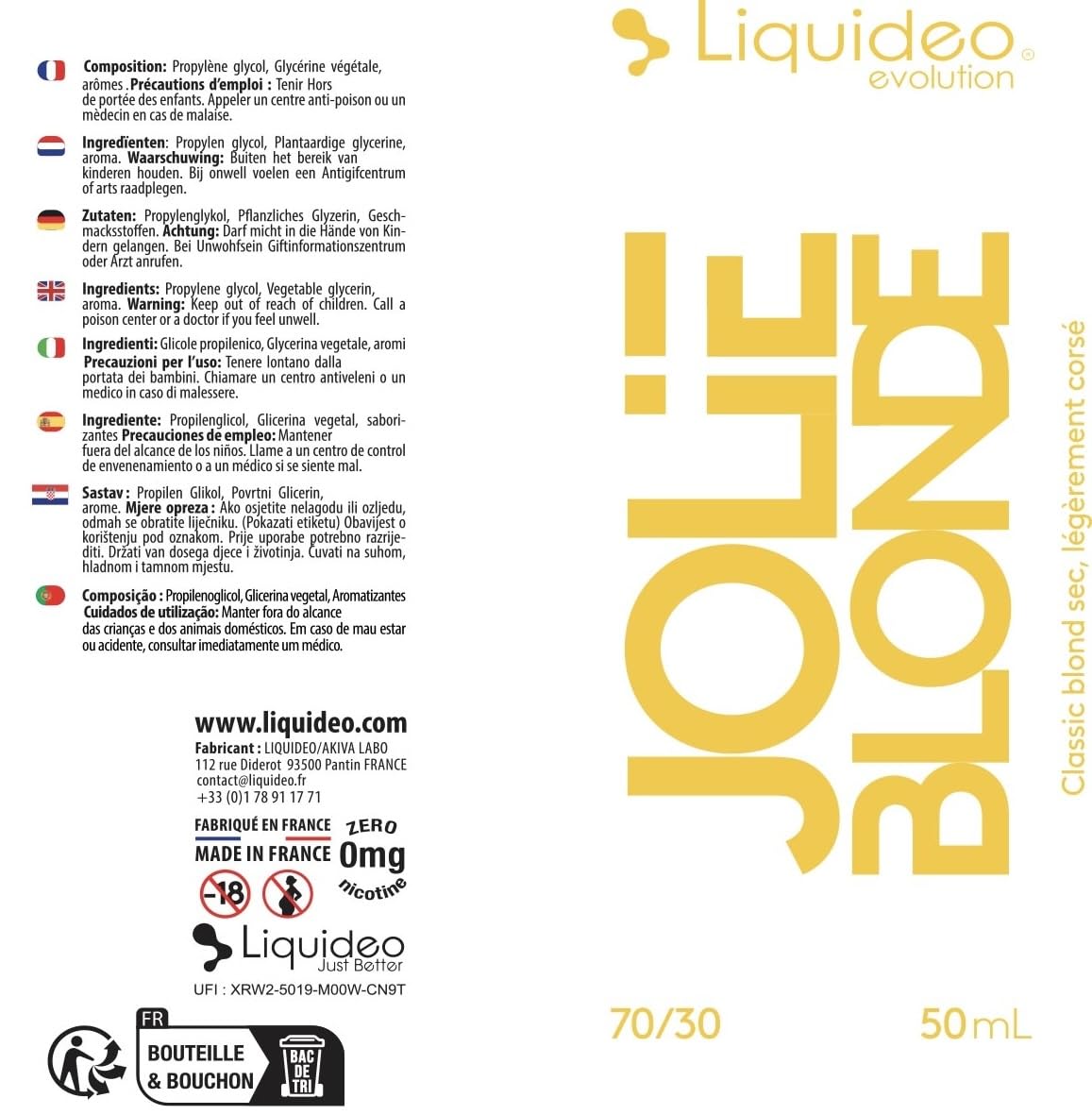 e liquide jolie blonde JOLIE BLONDE LIQUIDEO 50 ml pas cher 12,99 € main image 1