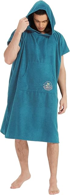 Surf Poncho Swim Change Robe Beach Towel Hoodie Wetsuit Hanger for Women Men (Light Blue)