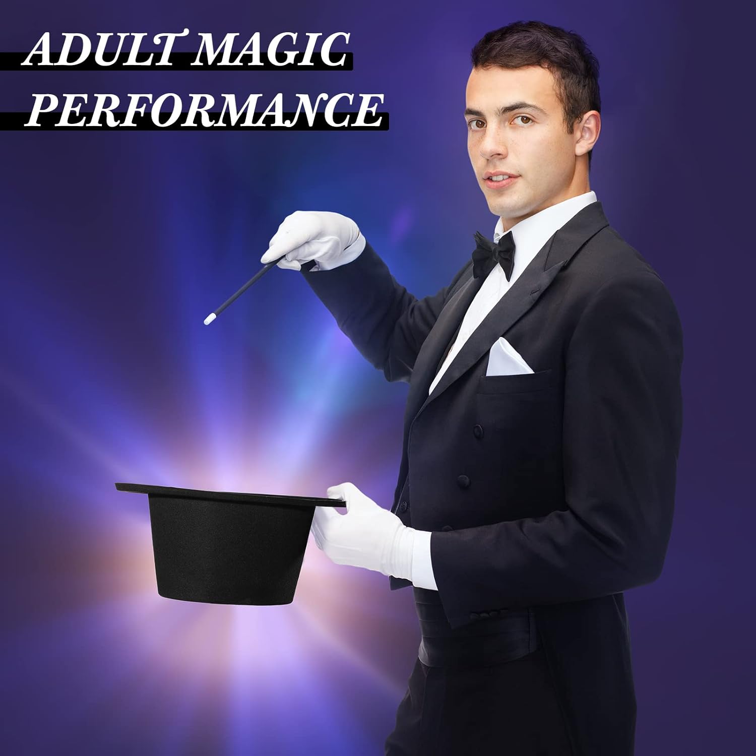 48 Pieces Plastic Wands Hats Magician Hats Costume Hat Plastic Victorian Hat for Adults Dress up Party Birthday Happy New Year Party Supplies Black