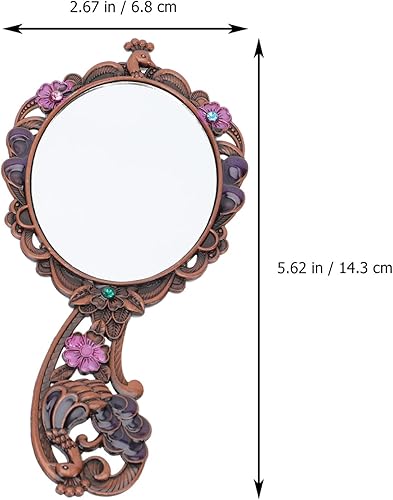 Miniatura 6 de Lurrose Juego de peine de espejo de mano vintage de pavo real, espejo de mano retro de metal, espejo de tocador, espejo de tocador de viaje, espejo