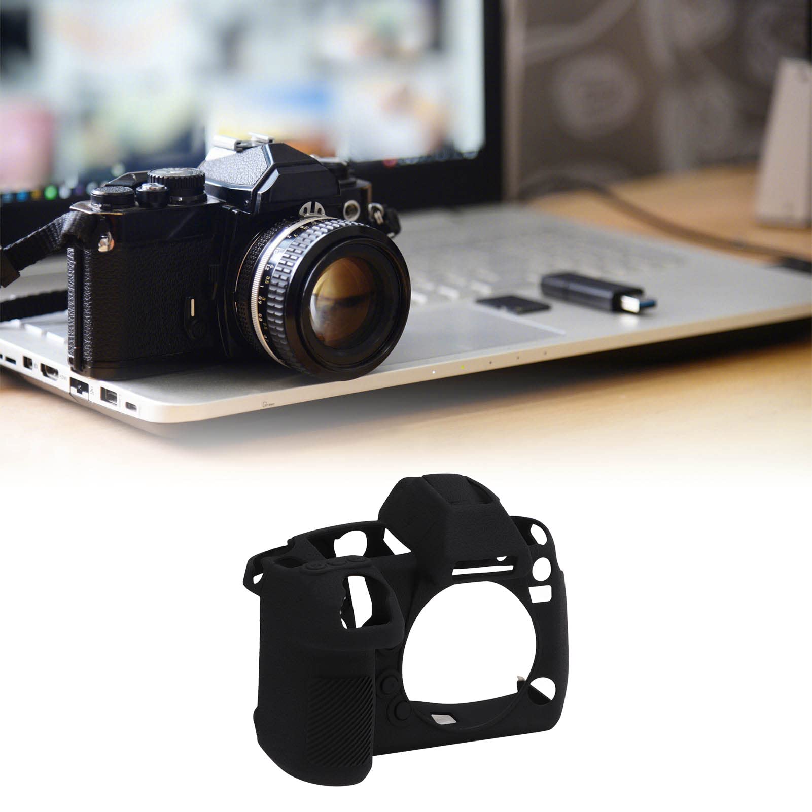 Custodia protettiva per corpo in silicone per fotocamera Litchi Texture Nero Antigraffio Fotografia digitale Custodia per ingranaggi Custodia protettiva per la pelle per