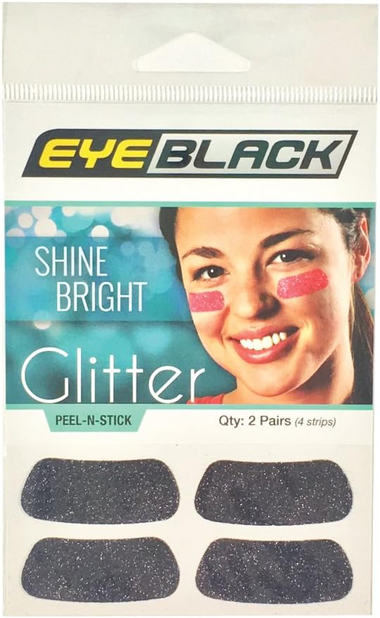 Under Eye Colorful Glitter Strips | Football, Baseball, Softball, Soccer | Great for Adults and Kids | Tailgating Fans, Sporting Events, Cheering Fans - 2 Pairs / 4 Strips - Black