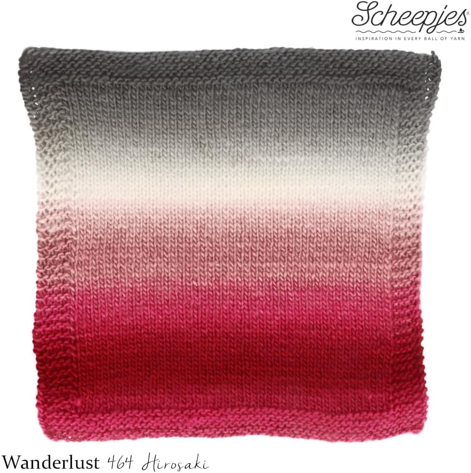 Scheepjes Wanderlust 100 g Skein, 464 Hirosaki Gradient Pink to Gray to White, Acrylic Yarn