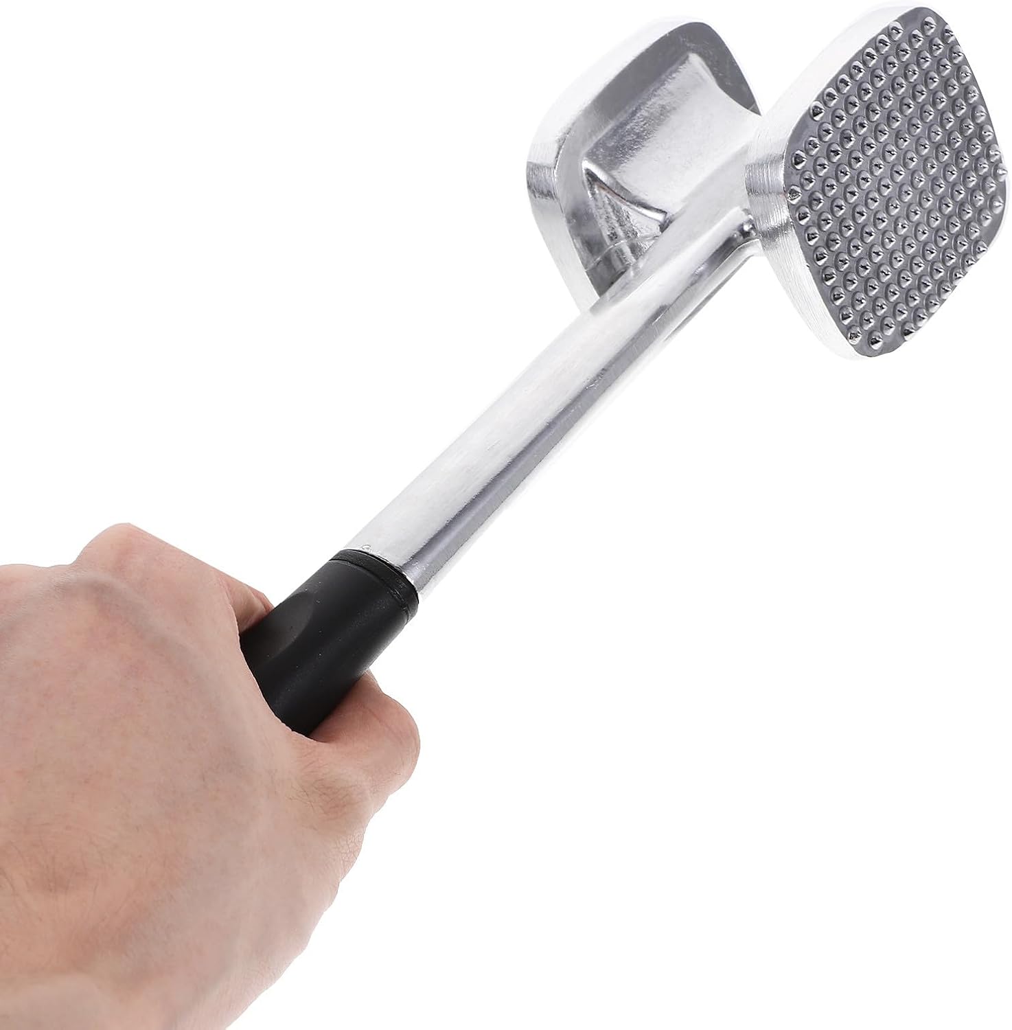 SEWACC Double-sided Aluminum Meat Pounder Mallet Silver Kitchen Tenderizer Tool for Beef Cooking
