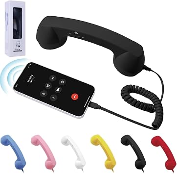 Retro Phone Handset for iPhone, Retro Phone Handset USB C, Vintage Type-C Telephone Receiver, Clear Audio Plug for Calls & Video Chats Black,Type-C