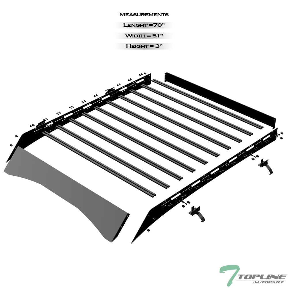 TLAPS 7422440318355 Compatible with 2014-2021 Toyota Tundra CrewMax (Crew) Cab Black Modular Window Frames Roof Rack Cargo Basket Luggage Carrier with Wind Fairing