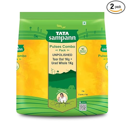 Tata Sampann Pulses Combo Pack, Unpolished Toor Dal (Arhar Dal) & Unpolished Urad Dal (Whole), 2kg