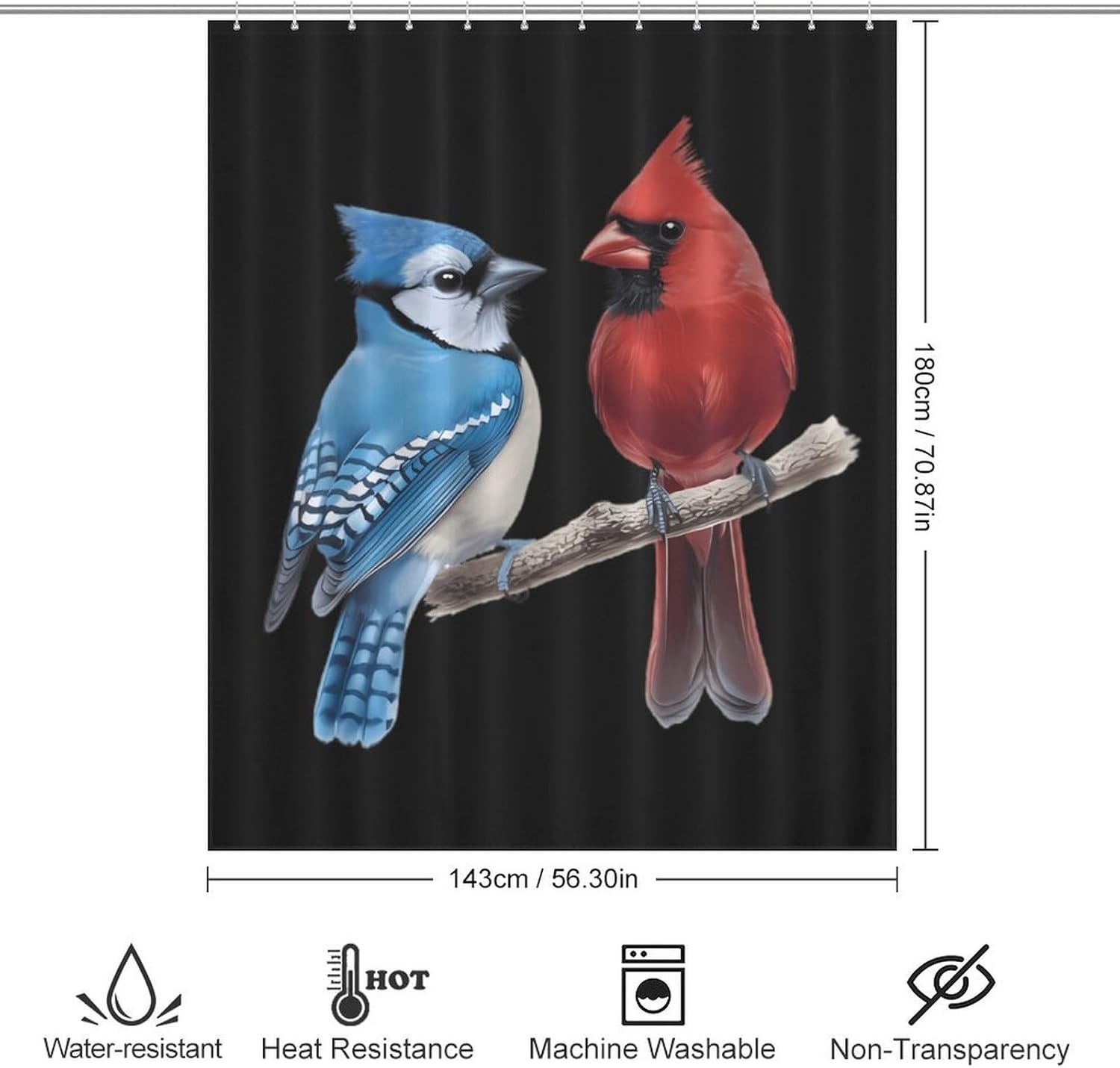 Blue Jay Bird Cardinal Funny Shower Curtains Washable Bath Curtain Liner with Hooks for Bathroom Bath Tubs