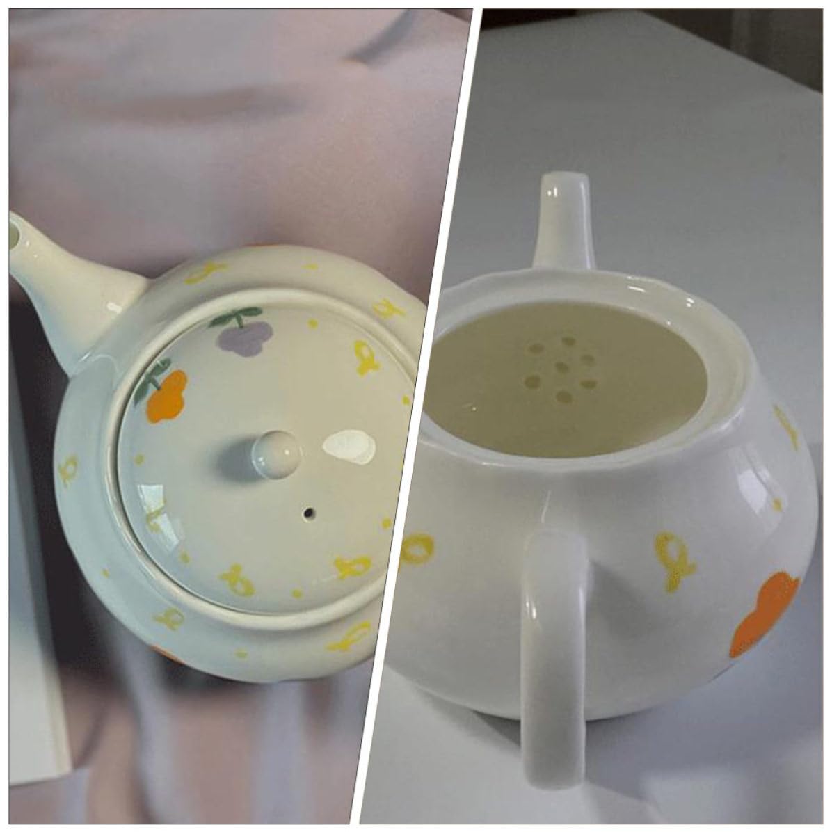 Teiera Giapponese in Ceramica 380ml Bianca Rotonda | Finitura Liscia e Arrotondata, Facile da Pulire, Sensazione Confortevole, per Studio e Ufficio