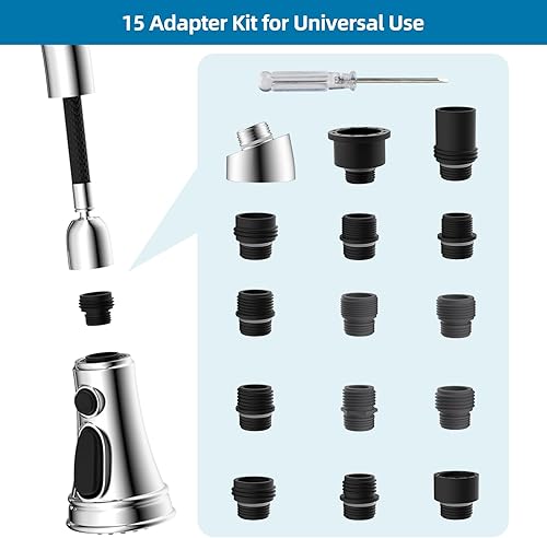Miniatura 2 de Cabezal de grifo de cocina extraíble de repuesto de 3 funciones para grifo de cocina con kit de 9 adaptadores de acabado cromado, cabezal de