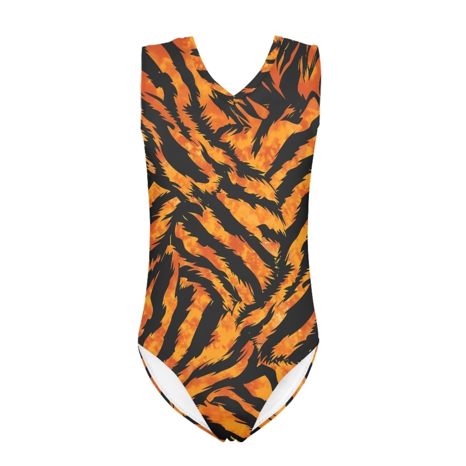 Qwefvb Girls Tiger Stripe Gymnastics Leotard For Outfit Kids Sleeveless Unitard One-Piece Dancewear,