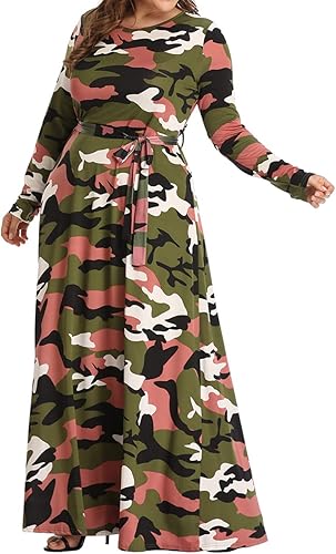 Miniatura 5 de Vestido largo de camuflaje de talla grande para mujer, vestidos largos estampados de manga larga