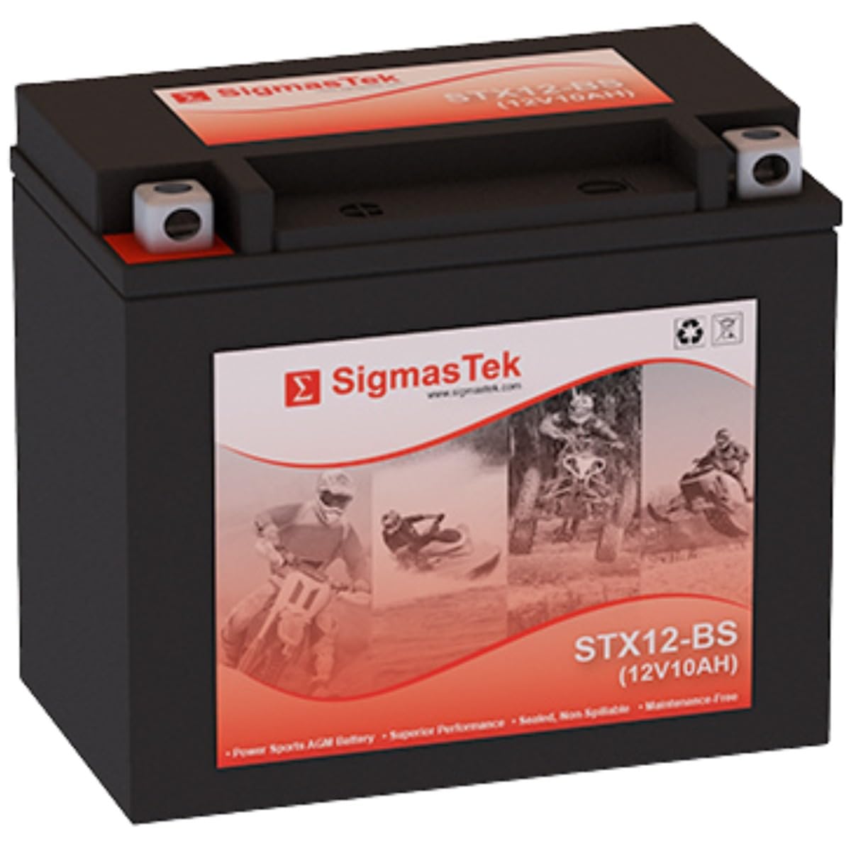 SigmasTek Battery Compatible With YTX12-BS SLA Motorcycle Battery by SigmasTek, STX12-BS 180CCA