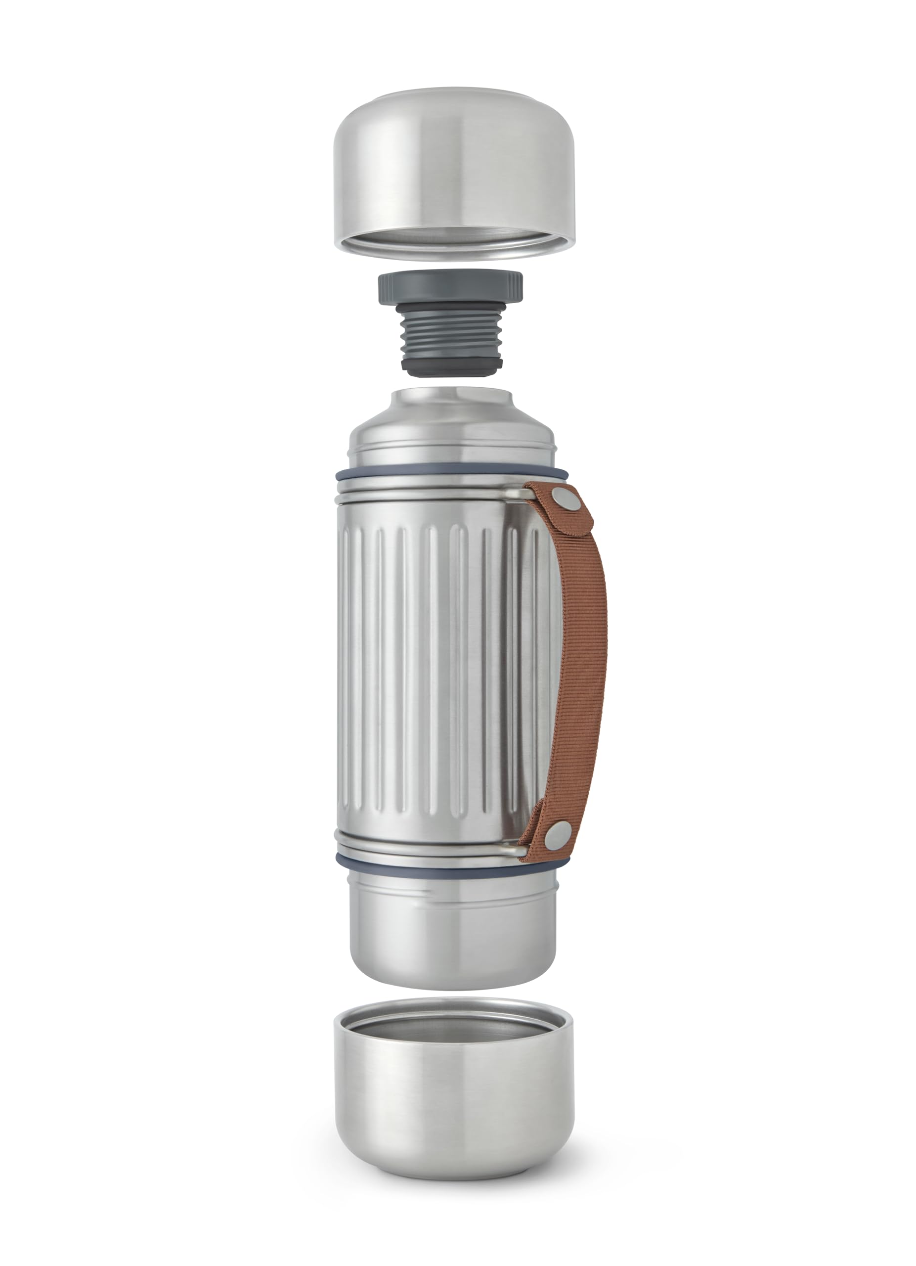 black+blum Explorer Duo borraccia termica con 2 tazze, acciaio inox 304 doppia parete 1 L, 24 ore caldo freddo, coperchio a prova di perdite, manico in nylon, bottiglia termica outdoor