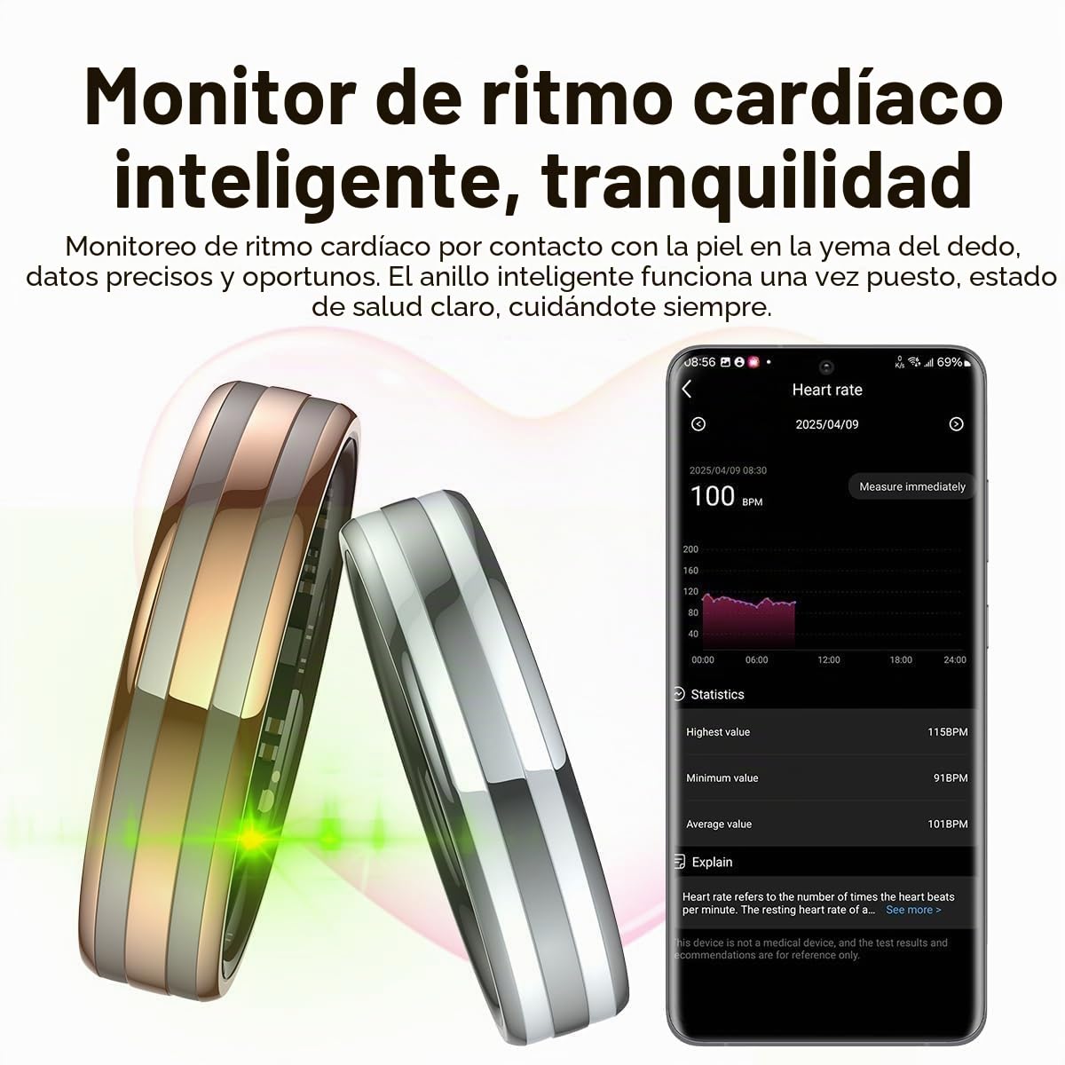 findtime Anillo inteligente ultra estrecho delgado para fitness, monitor de frecuencia cardíaca, rastreador de sueño, oxígeno en sangre, contador de pasos, podómetro, impermeable, anillos inteligentes
