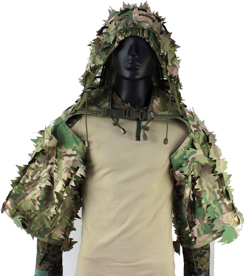 ROCOTACTICAL Sniper Ghillie Viper Hood with 3D Laser-cut leaves, Tactical Ghillie Suit Foundation