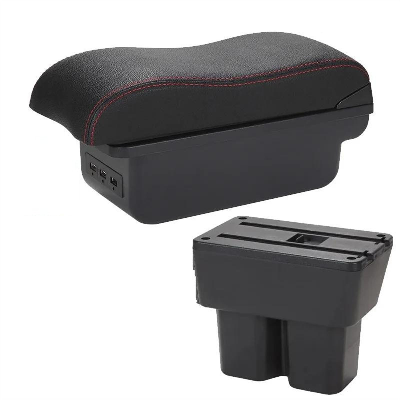 NOHEEU Armrest Box With Multifunctional Support PU Upholstered Car Interior Modification Accessories For Jimny JB74 2018-2024(B1 Black red 3USB)