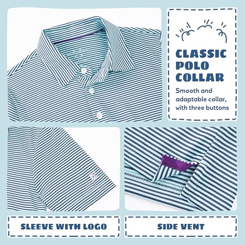 Image of Boys Polo Shirts Short Sleeve Striped Performance Moisture Wicking Dry Fit Golf Shirts for Boys Youth Kids