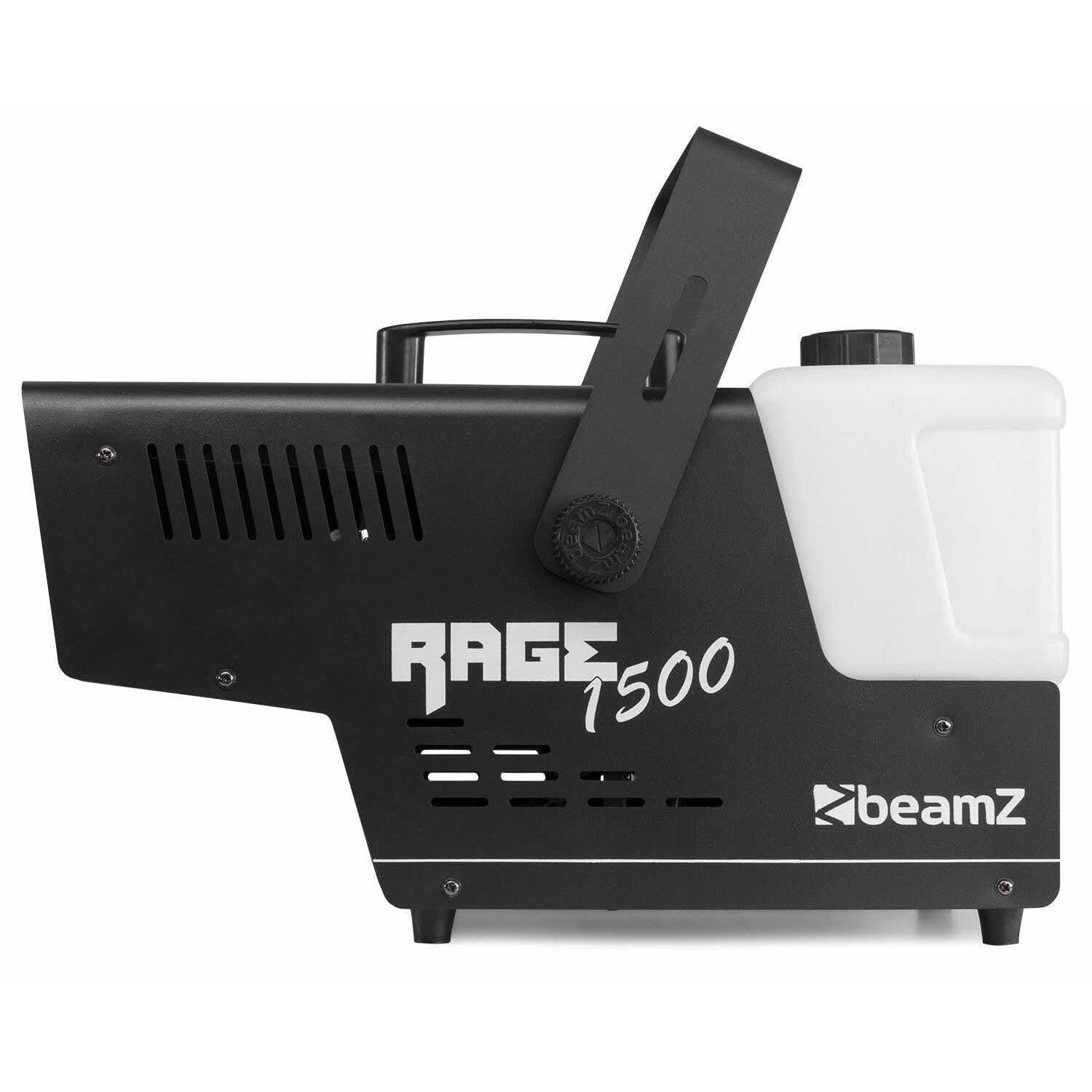 beamZ Rage 1500 - Macchina del Fumo LED, 1500 Watt, 6 x LED RGB 3-in-1 da 9W, Potenza Fumo: 350 m³/min, Serbatoio da 3,5 L con Illuminazione a LED, Comando DMX a 6 Canali, Controller con Timer, Nero