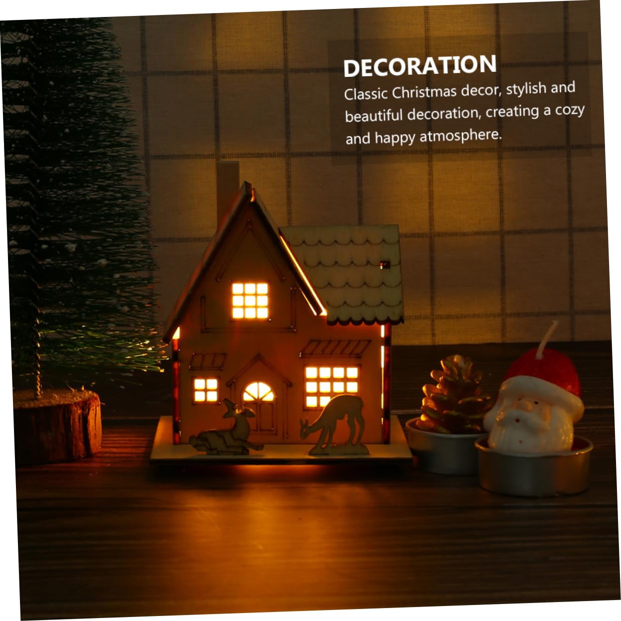 Cabilock 4 Piezas Cabina Luminosa Cabaña Navidad Adorno Luz Navidad Decoracion Rustica Decoración La Mesa Comedor Casas Navideñas Pueblo Juguete Madera Niño Led Modelo