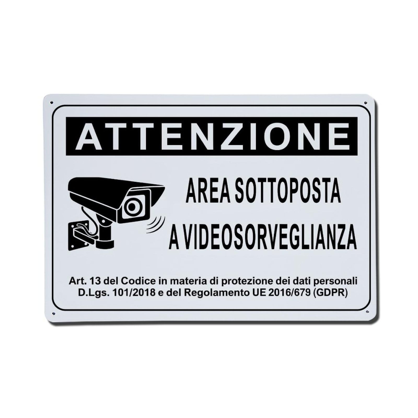 Attenzione Area Sottoposta Videosorveglianza Metal Tin Sign Plaque