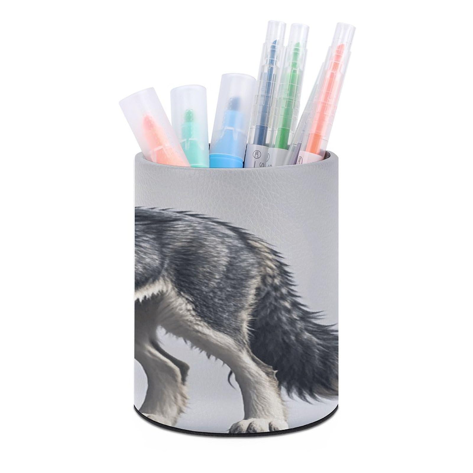 VstaDank Cute Wolf Pen Holder for Desk Makeup Brush Holders Stylish Pen Cup Cute Pencil Cup Round Pencil Holder Decor Brush Scissor Holders for Multifunctional Office Supplies