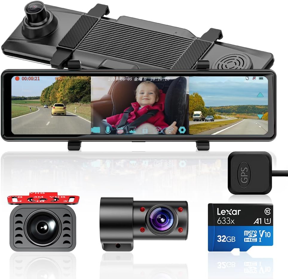ULOPOPドライブレコーダー ミラー型 4K録画 前後/車内3カメラ同時録画4K+1080P+1080P ズーム機能 2160P 11.26インチ デジタルインナーミラー Type-C電源ポート 夜間撮影 HDR/WDR搭載 170° 超広角 デフォルトの表示モード設定可能 32G メモリーカード付き 地デジTVノイズ対策済 LED信号機対応 GPSアンテナ搭載 日本語取扱説明書