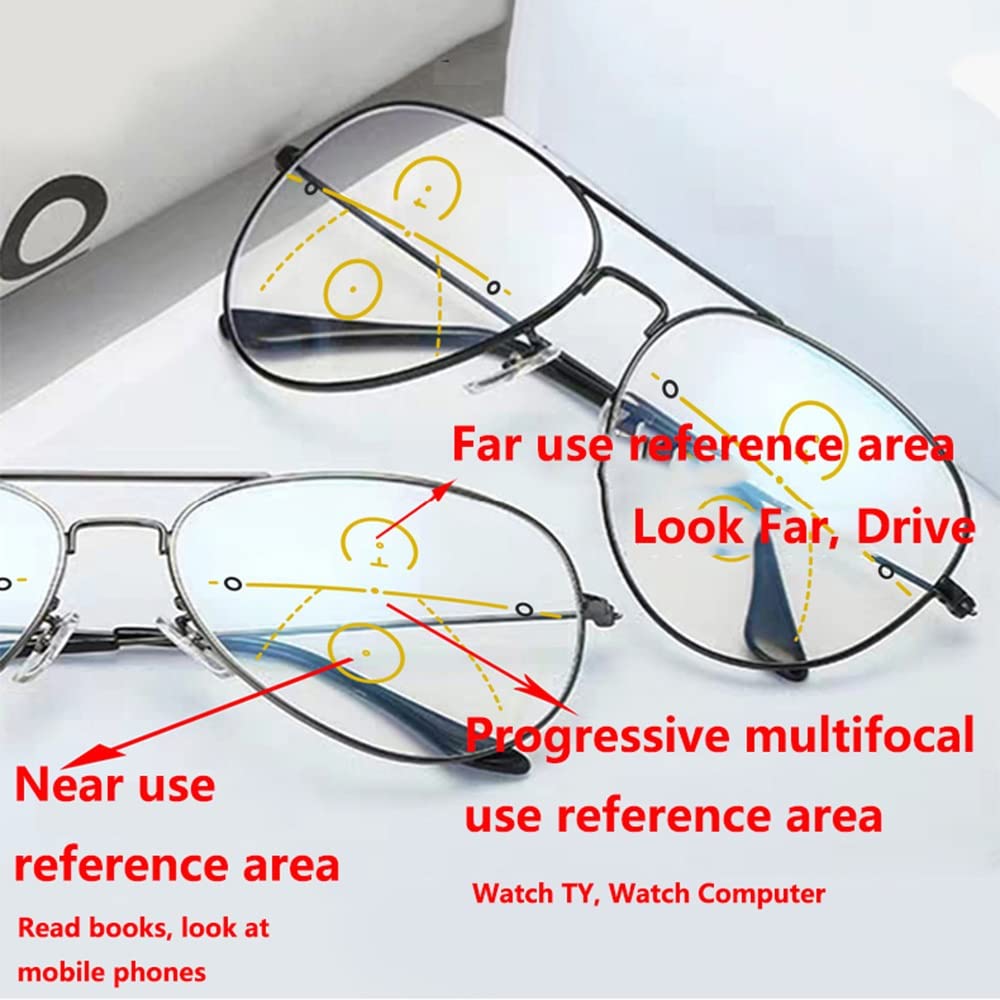 Bifokale Lesebrille Photochrome Sonnenbrille 1 Paar Pilotenbrille Herren Damen Metall Lesehilfe Brille, Fliegerbrille, Anti Blaulicht, Anti-UV, Leser, Schwarz (Color : Black, Size : +2.50)