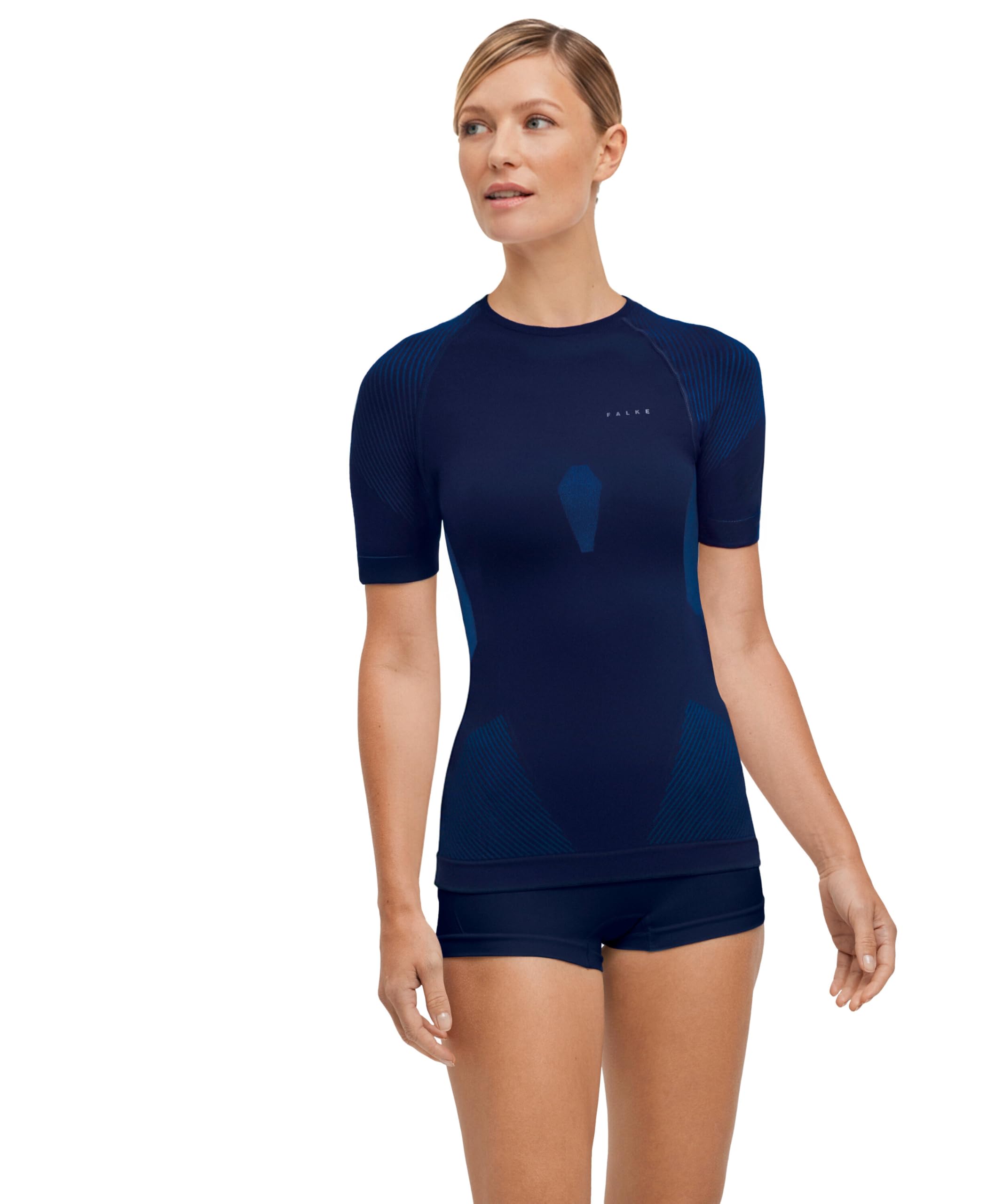 FALKE Kobiety Warstwa podstawowa (góra) Warm Round Neck W S/s Ts materiał funkcyjny regulujące klimat 1 Sztuka, Niebieski Space Blue 6116, L