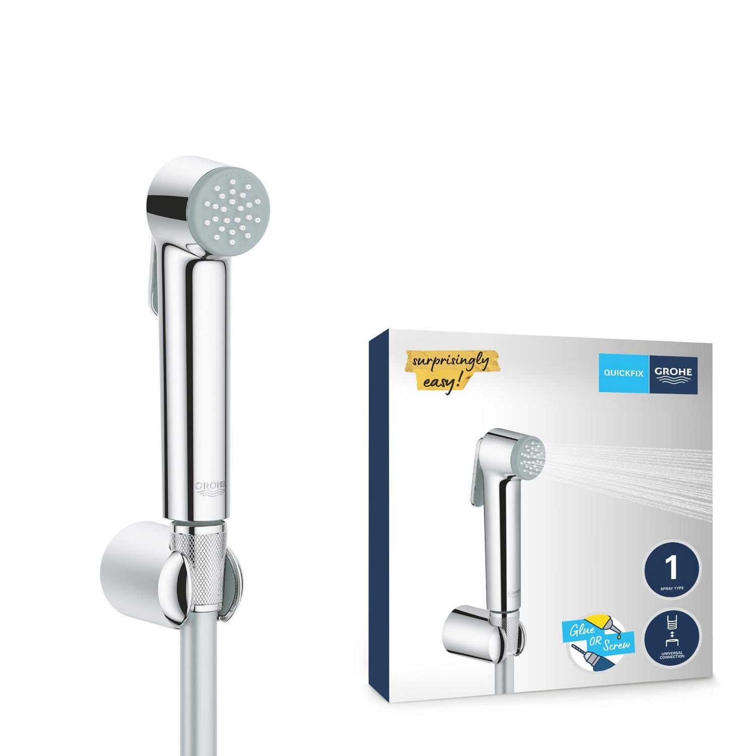 GROHE Vitalio, Bidet-Set für das WC (Bidet-Duschkopf mit 1 Strahlart, Duschschlauch 1,25m und Wandhalterung, langlebige Oberfläche, leicht zu reinigen), chrom, 26175001