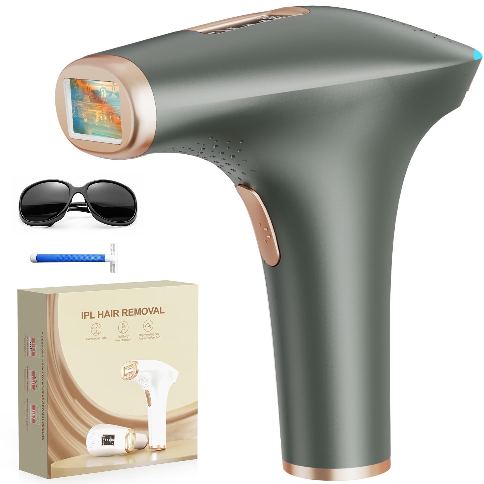 Haarlosy Epilatore Luce Pulsata IPL 999.900 Flash, 3 IN 1 HR/SC/RA GLY02 | Finestra 5 cm², 9 Livelli Regolabili e Uso Domestico per Viso, Ascelle, Gambe e Corpo, Donna e Uomo.