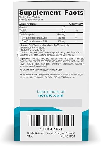 Miniatura 2 de Nordic Naturals Ultimate Omega sabor a limón 90 geles suaves 1280 mg de Omega-3 suplemento de aceite de pescado Omega-3 de alta potencia con EPA y