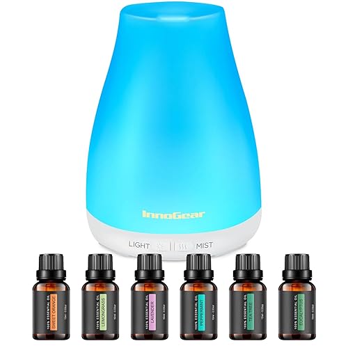 Miniatura 8 de InnoGear difusor de aceites esenciales con aceites, difusor de aromaterapia de 150 ml con 6 juegos de aceites esenciales, juego de regalo de