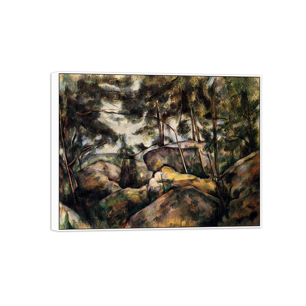 SDYSKKUG Canvas Wall Art Picture Decor Rocks by Paul Cezanne 105x80cm White Frame