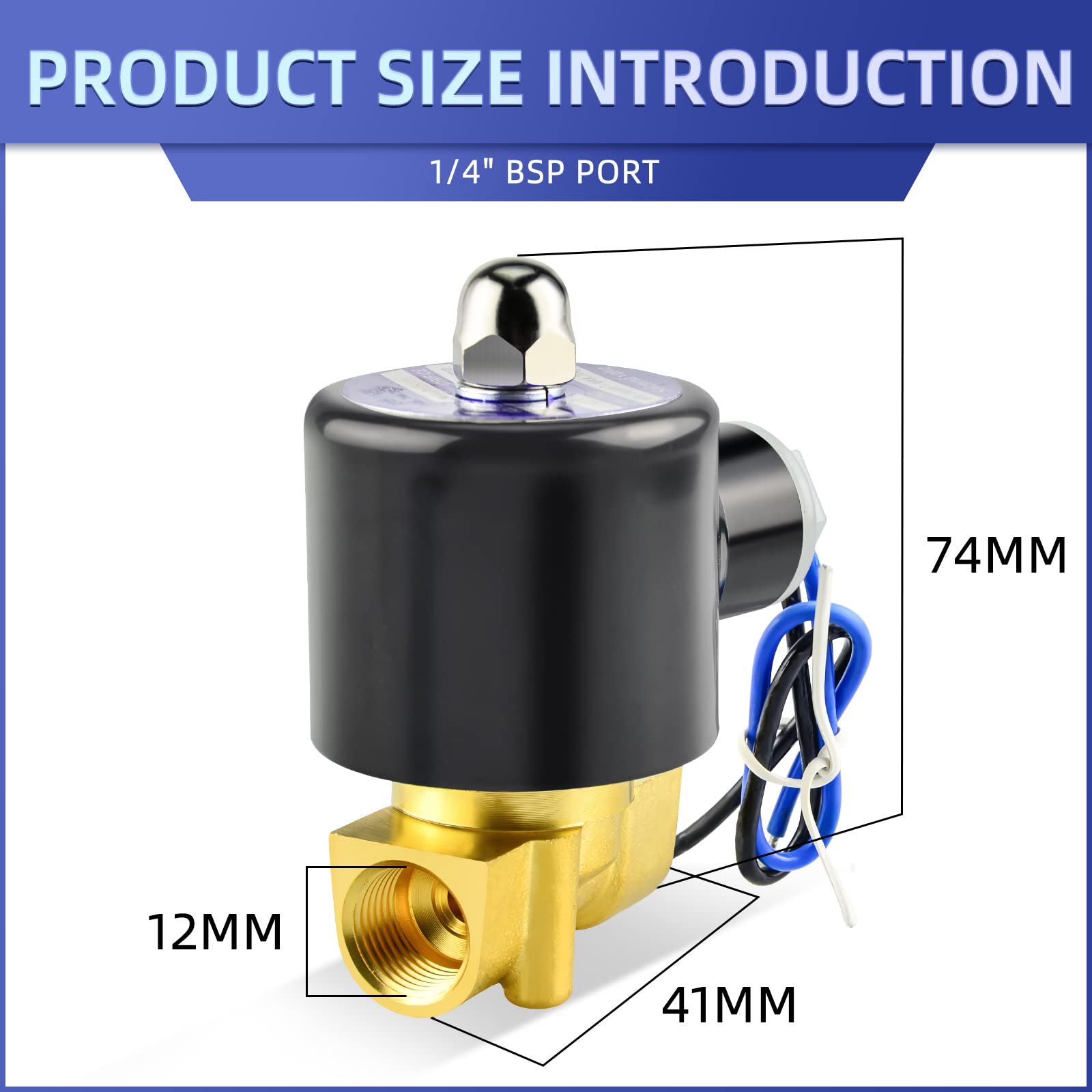 1/4" BSP 220V Électrovanne électrique en laiton avec connecteur cannelé, adaptée pour l'eau, l'air, le carburant, le gaz fermé