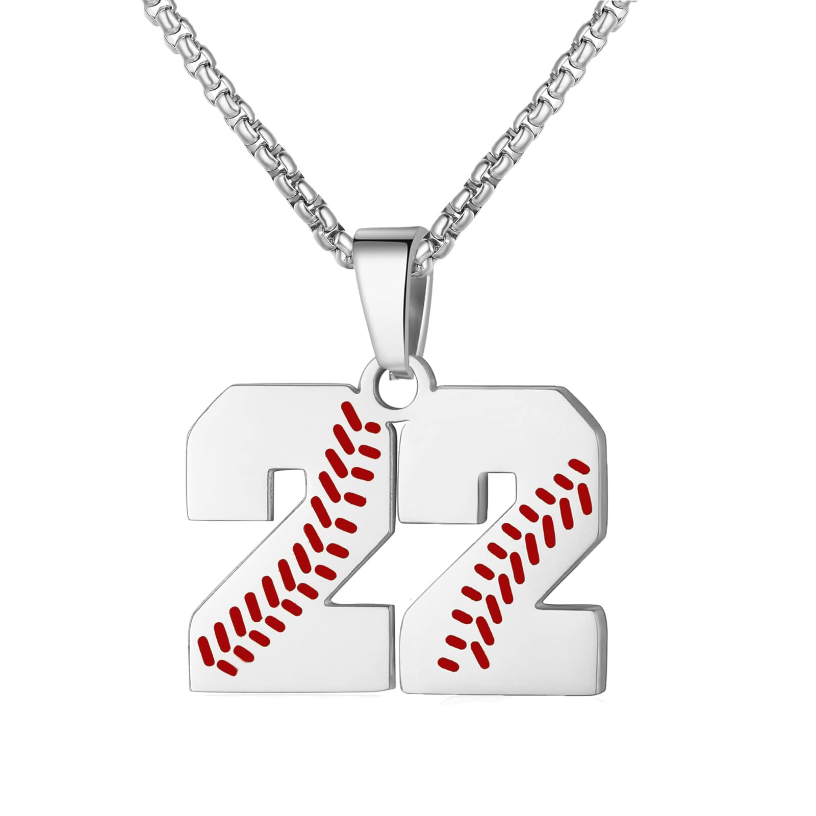 AIAINAGI Baseball Number Necklace - Stainless Steel Chain Pendant for Men Athletes 00-99 Jersey Number Gift