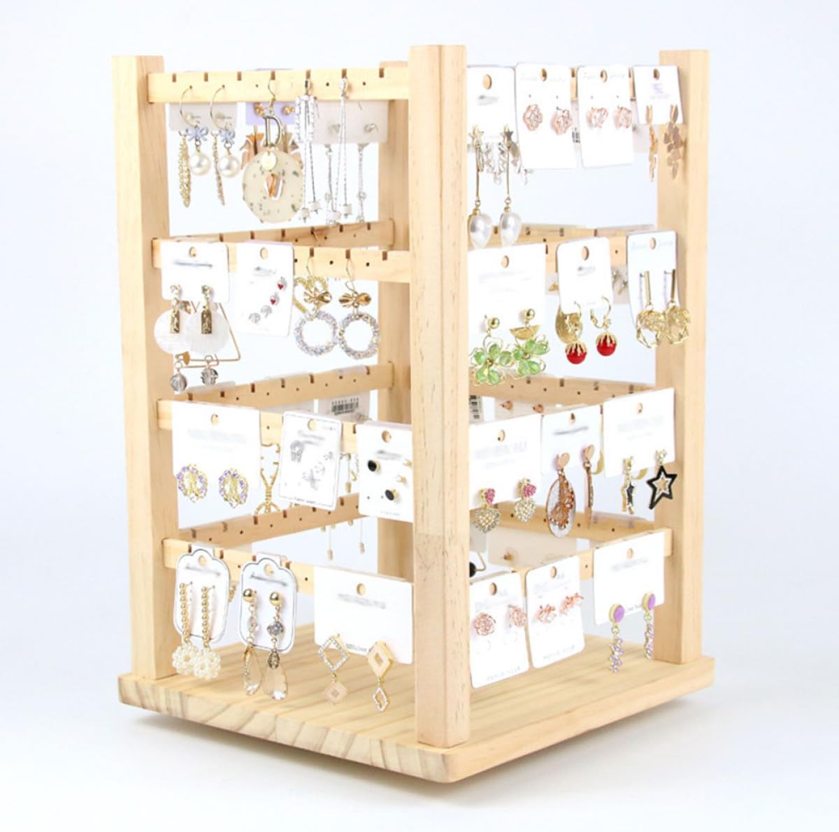Operitacx Rotating Wooden Earring Stand Rack Jewelry Holder Organizer for Women Jewelry Display Tower Suitable for Home and Boutique Use