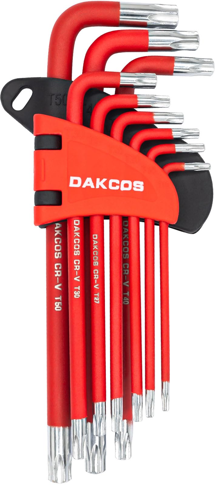 Dakcos Red 9Pcs Torx Key Set T10-T50 Security Torx End Holes Set Star Wrench Key Set