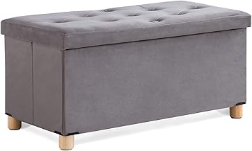 BRIAN & DANY Panca Contenitore Pieghevole, Pouf Contenitore Rettangolare con Gambe, Puff Poggiapiedi in Velluto Cassapanca Camera da Letto, 76 x 38 x 38 cm, Grigio