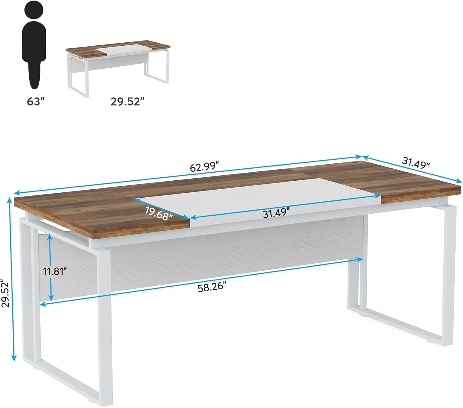 Detailed dimensions of the Tribesigns 63-inch Computer Desk