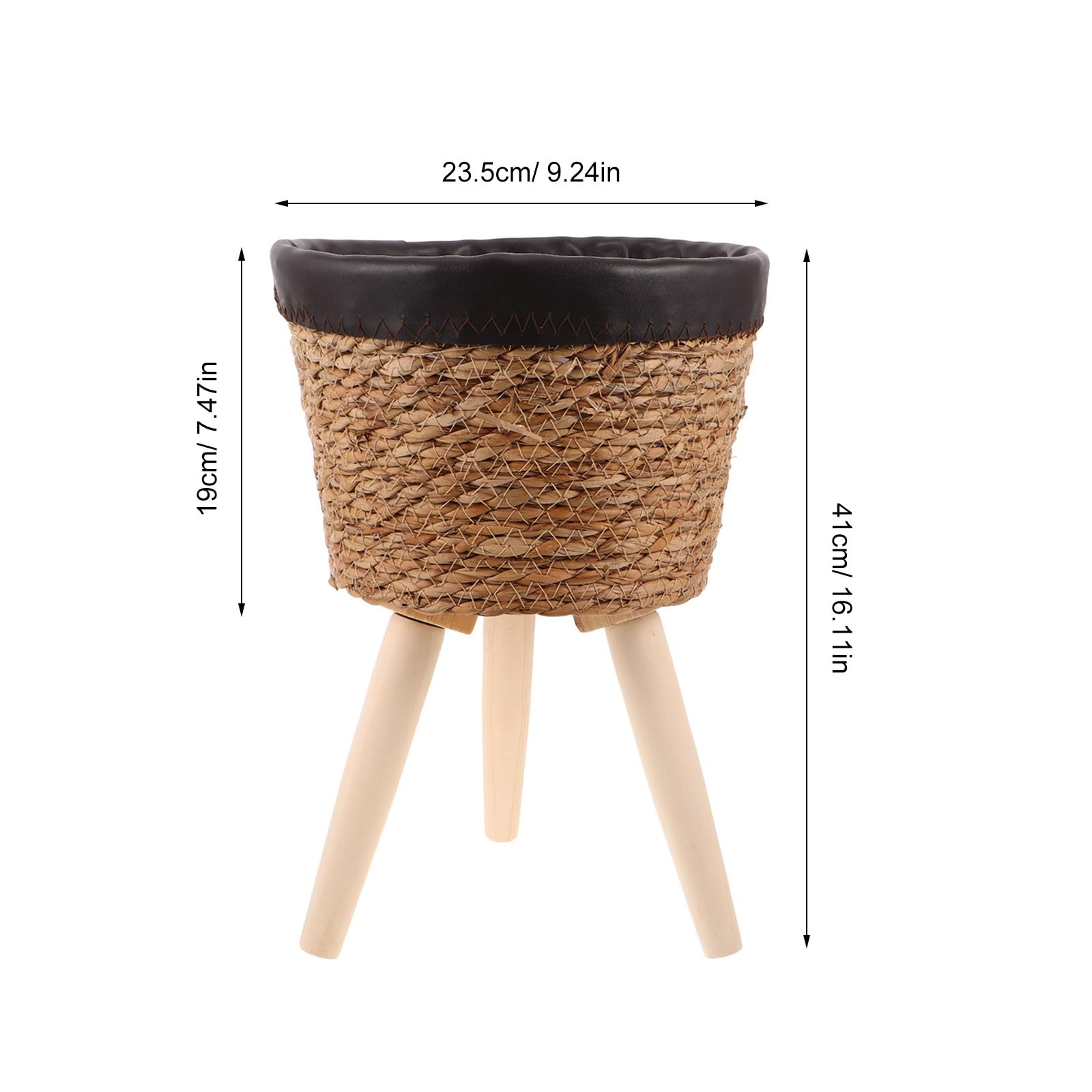 Levemolo Macetero Tejido con Pata de Madera - Macetero Bohemio - Cesta Decorativa de Flores de Algas Marinas con trípode - Expositor de Mimbre Grande