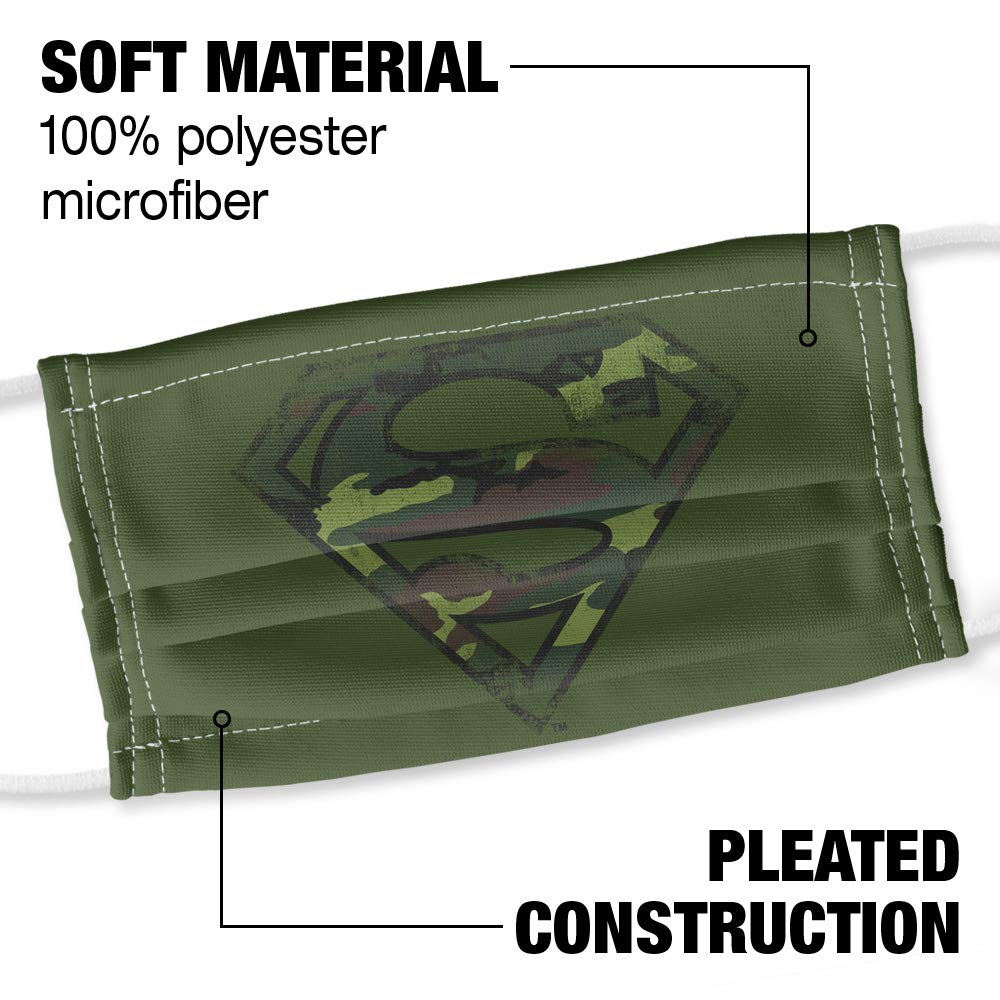 Popfunk Superman Distressed Camo Classi Shield 1-Ply Reusable Face Mask Covering with Adjustable Nose Wire, Unisex