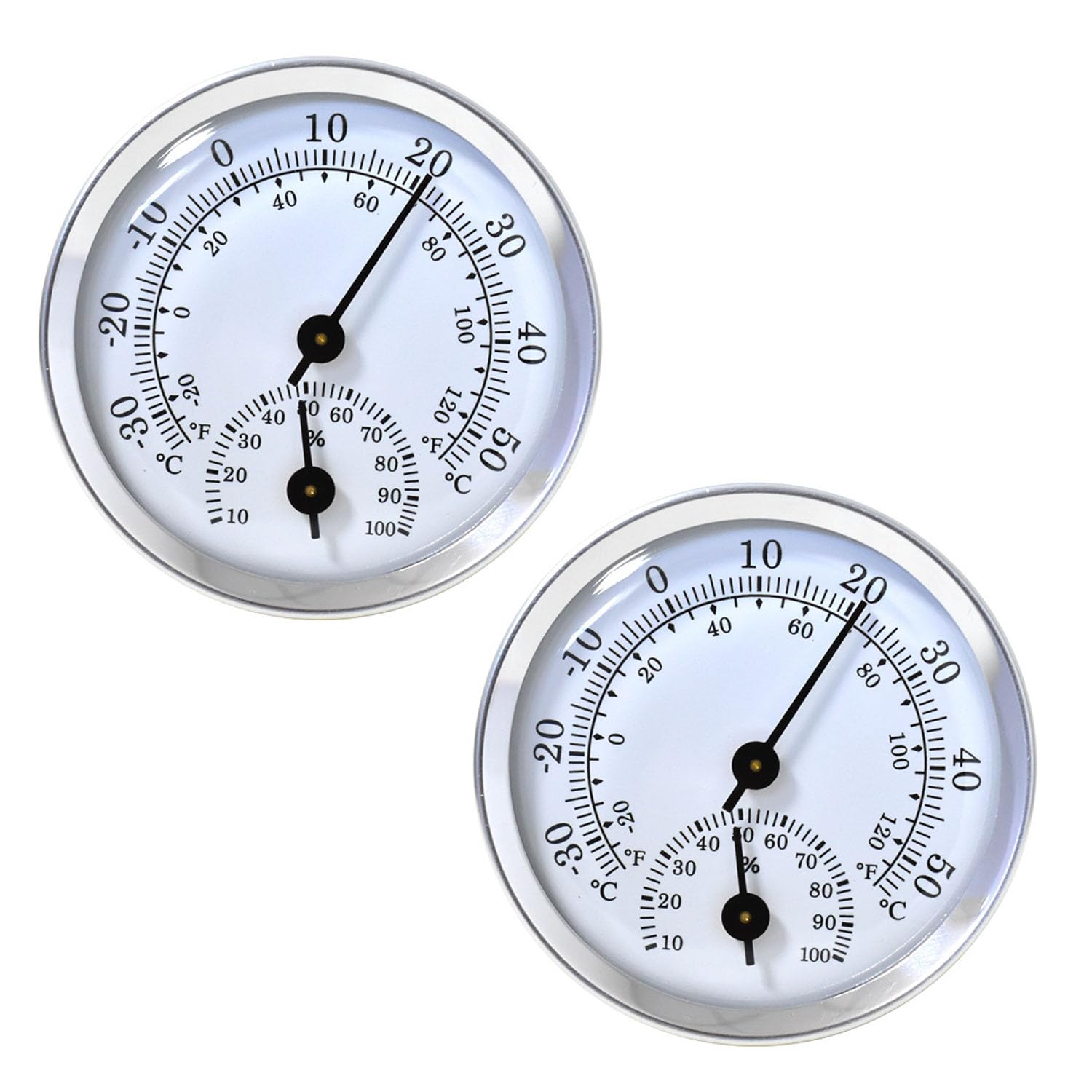 Eupneicu Analoges Thermo-Hygrometer [2 Stück], Analoges Präzisions-Thermo-Hygrometer, Thermometer Hygrometer 2 In 1 Für Das Haus Büro Das Gewächshaus Für Innen Und Außen [Silber]