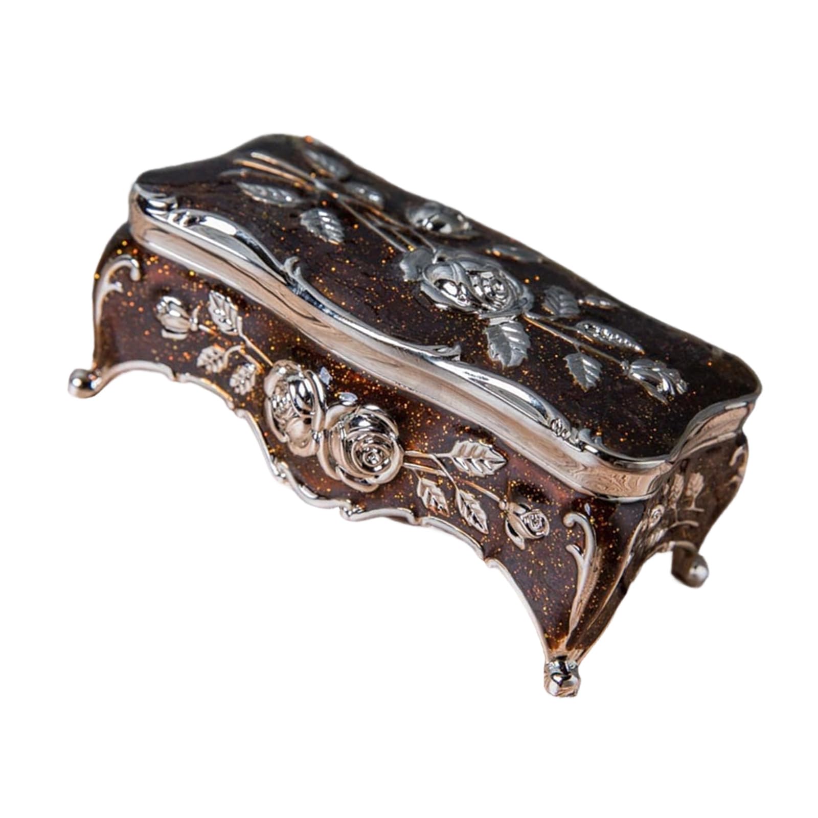 HDOYTXXM European Rose Engraved Metal Jewelry Box for Rings Necklaces Earrings with Soft Lining Elegant Jewelry Display Box